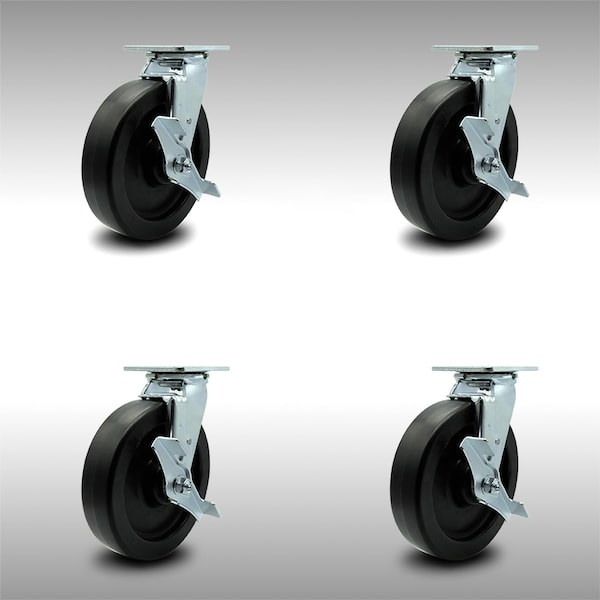 8 Inch SS Polyolefin Caster Set with Roller Bearings and Brake/Swivel Lock SCC